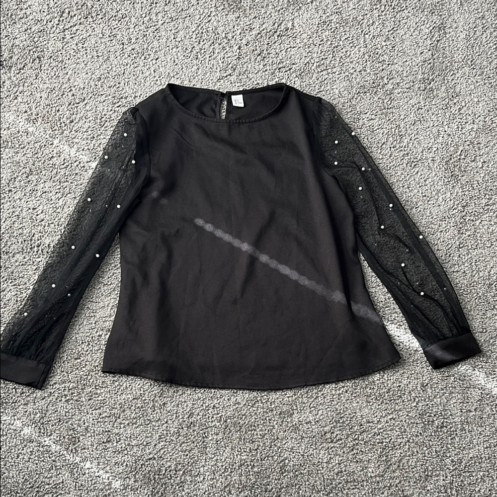 Elegant Black Women's Top with Sheer Sleeves